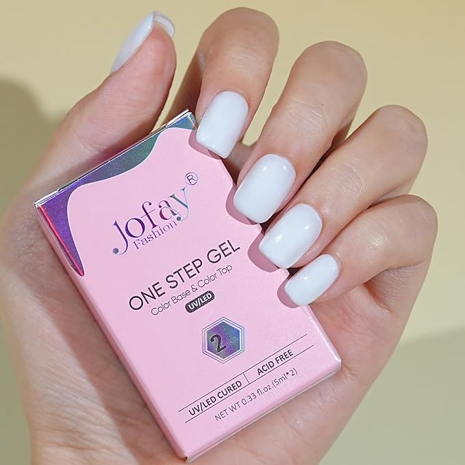 Jofay Fashion White Nail Polish, 10ml All-in-One Step Gel Polish Soak Off LED/UV Lamp DIY Salon Manicure at Home Long Lasting Glossy Finish Home Nail Salon Gift for Women & Girls (0.33 Fl Oz)