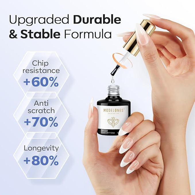 modelones Gel Top Coat, 2Pcs Clear Glossy Finish No Wipe Top Coat Fall Gel Nail Polish, Acrylic Nails Soak Off Nail Lamp Nail Art Home and Professional Manicure 10ML
