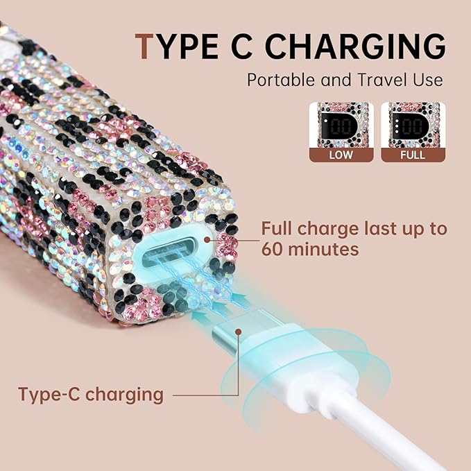 Handheld UV Light for Gel Nails,Mini LED Cordless Nail Lamp for Gel Nail Polish,Portable Flash Cure Lamp,Rechargeable USB Nail Dryer with LCD Display Fast Curing (Leopard Diamond)
