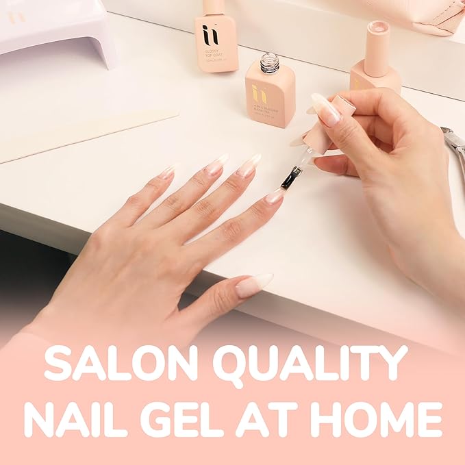 4 in 1 Hema Free Builder Gel Polishes, Cream Yellow, Soak Off Rubber Base LED UV Need Strengthener for Thin Flimsy Nail, Streak Free, Strengthening Nails Thickening & Repair