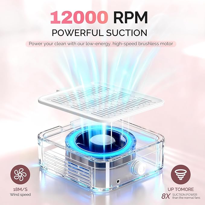 LIONVISON Nail Dust Collector for Acrylic: 120W Professional Nails Dust Collector With Reusable HEPA Filter For Home Salon Use - Portable 3 Speed Vacuum DIY Manicure For Nail Art Beginners (Age 25-45)