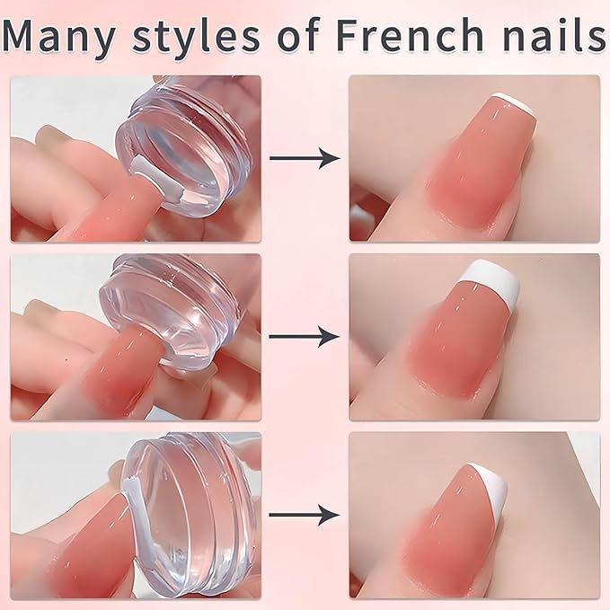 French Tip Tool,Nail Art Stamper Kit,Clear Silicone Stamping Jelly With Scraper,French Tip Stamp For Manicure Home DIY Nail Tips(2 PCS)