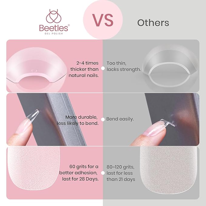 Beetles Gel Nail Tips Short Coffin Pre-Etched Nail Tips, 12 Sizes 288 Pcs Full Cover Soft Tips Half Matte False Nails Clear Acrylic Glue on Nails Extension DIY Manicure Gifts for Women