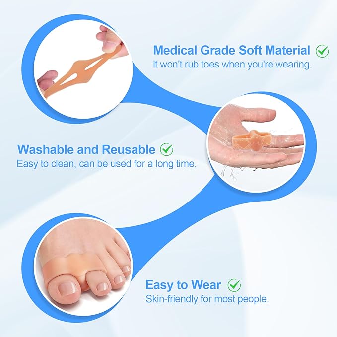 12 Pack Toe Separators Bunion Corrector, Big Toe Spacers for Bunions, Hammer Toes, Calluses, Blisters and Relieve Foot Pain (Beige)
