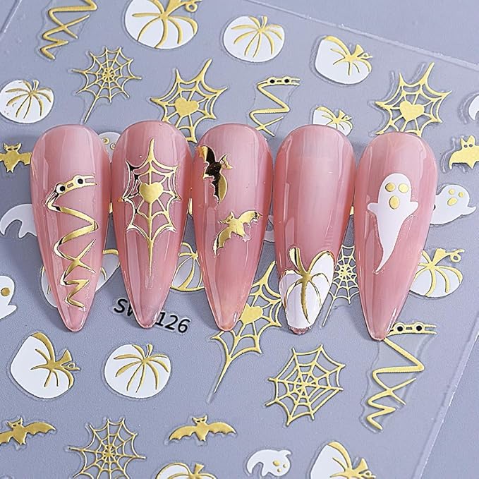 Halloween Nail Stickers 3D Spider Web Pumpkin Nail Artl Stickers Fall Thanksgiving Maple Leaves Nail Decals Self Adhesive Cobweb Design Sticker Holiday Nail Art Decoration for Women Accessories