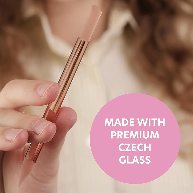 BONA FIDE BEAUTY Glass Cuticle Pusher, 1-Pieces Pink Gentle Czech Manicure Stick for Cuticle Remover, Long-Lasting Double-Sided Reusable Glass Stick