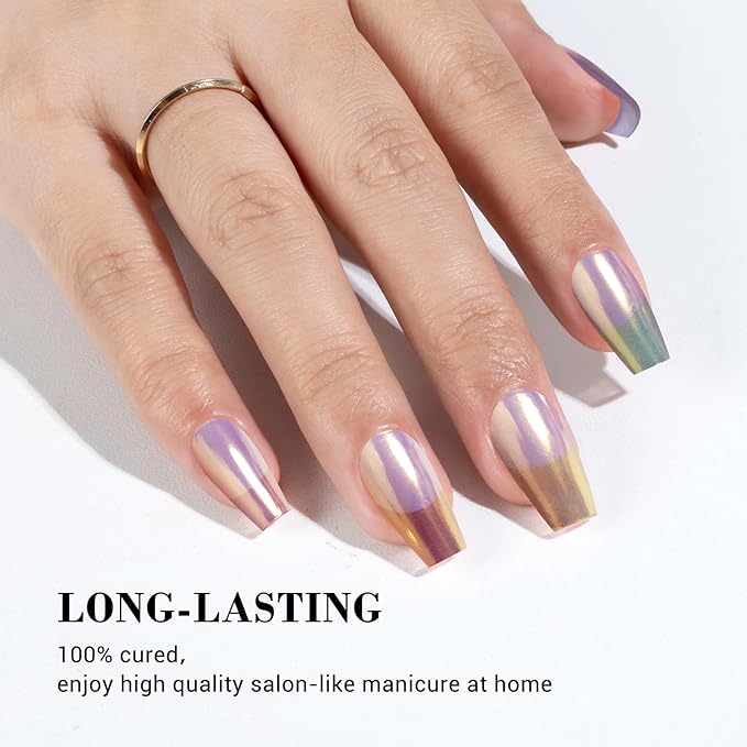 MelodySusie 30PCS Semi Cured Gel Nail Strips (Rainbow Chrome French Tips), Works with Nail lamp, Salon Quality, Long Lasting, Easy to Apply and Remove, Includes 2 Prep Pads, Nail File and Wooden Stick