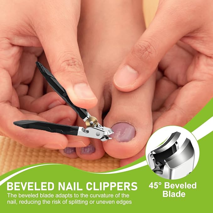 2pcs Toenail Clippers for Thick Toenails, Wide Jaw Opening Nail Clippers for Men, Heavy Duty Ingrown Toenail Clippers Nail Cutters, Ultra Sharp Slanted Nail Clippers with Long Handle