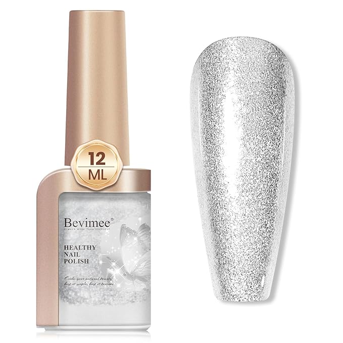Silver Glitter Nail Polish Quick Dry 12ML, Sparkly Shimmer Shine nail polish Holographic Shimmery Nail Lacquer Varnish Nail Polish Natural Nail Art for Beginner-1PC
