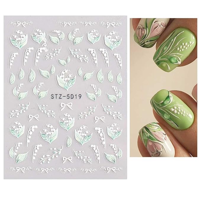JMEOWIO 3D Embossed Spring Flower Nail Art Stickers Decals Self-Adhesive Pegatinas Uñas 5D Colorful Summer Floral Nail Supplies Nail Art Design Decoration Accessories 4 Sheets