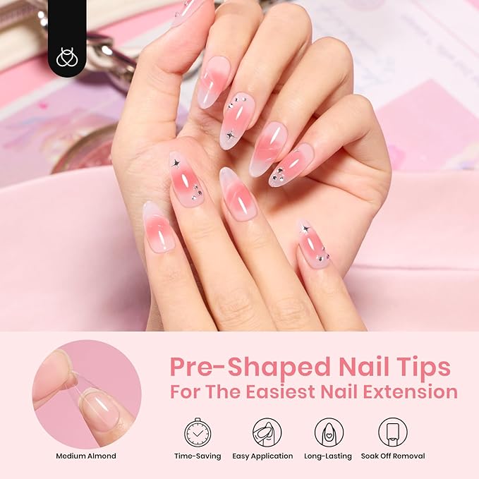 Beetles Gel Nail Tips Clear, Almond Medium, 288Pcs 10 Sizes, Pre-shaped Full Cover Soft Acrylic False Press On Nail Tips Almond Shape Easy Home DIY Fall Fake Nail Extension Art Salon Gift for Women
