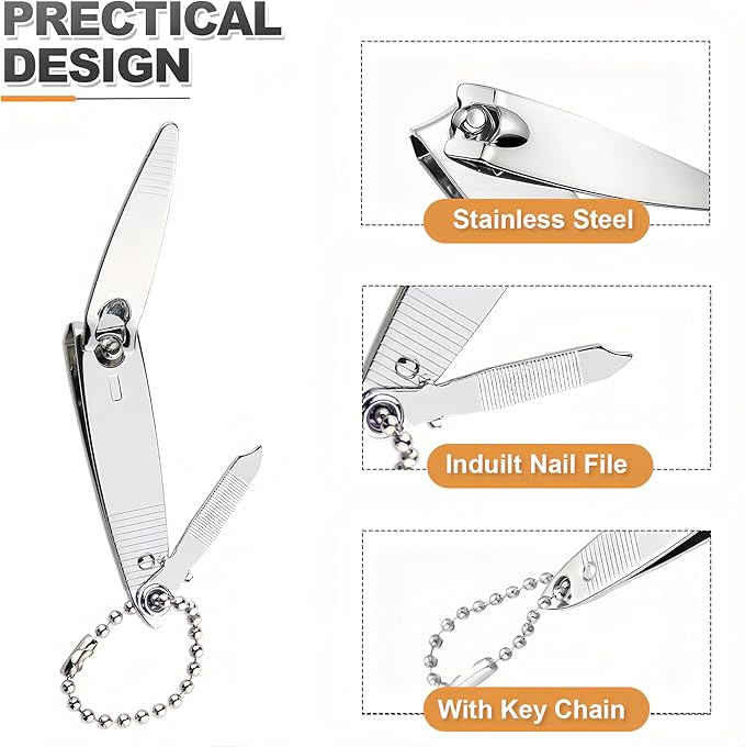 16-Piece Bulk Nail Clippers with File & 16 PCS Earpicks | Stainless Steel Travel Small Toenail Clippers Mini Fingernail Clippers with Storage Pouch for Men, Women, Gifts, Homeless Care