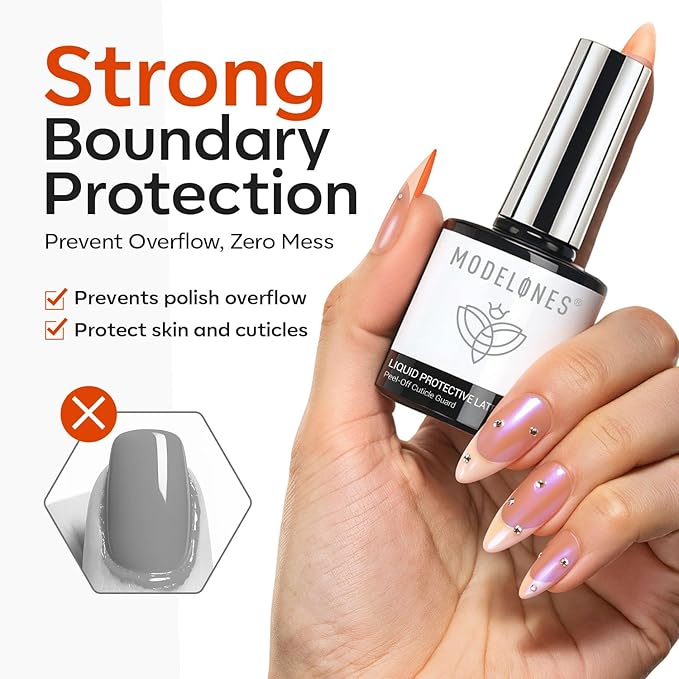 modelones Gel Polish Liquid Latex for Nails, 15 ml Peel Off Nail Polish Barrier with Stick, Fast Dry Cuticle Guard, Protector for Fingers