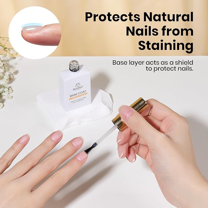 beetles Gel Polish Gel Base Coat HEMA Free, TPO Free Base Gel Nail Polish 15ml Soak Off LED Nail Lamp Base Coat Upgraded Formula Long-Lasting DIY at Home and Nail Salon