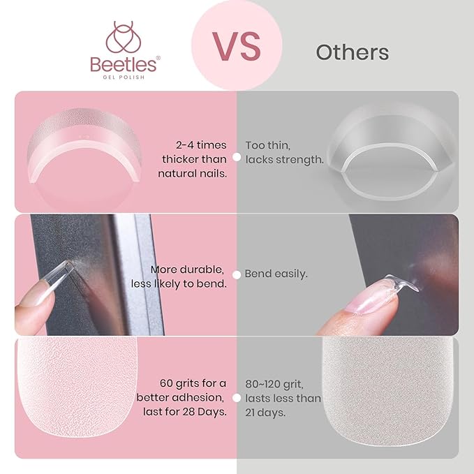 Beetles Gel Nail Tips Etch-X, Square Medium, 288Pcs 12 Sizes, Pre-Etched Half Matte Soft Acrylic False Nail Tips Full Cover Easy DIY Fake Press On Fall Nail Extension Salon Gift for Women
