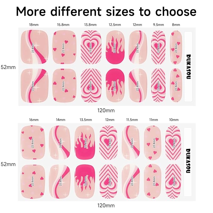 Semi Cured Gel Nail Strips, Pink Heart | 28 pcs Gel Nail Strips Work with Any UV Lamp, Salon Quality UV Nails Stickers, Easy to Apply for Home Nails DIY