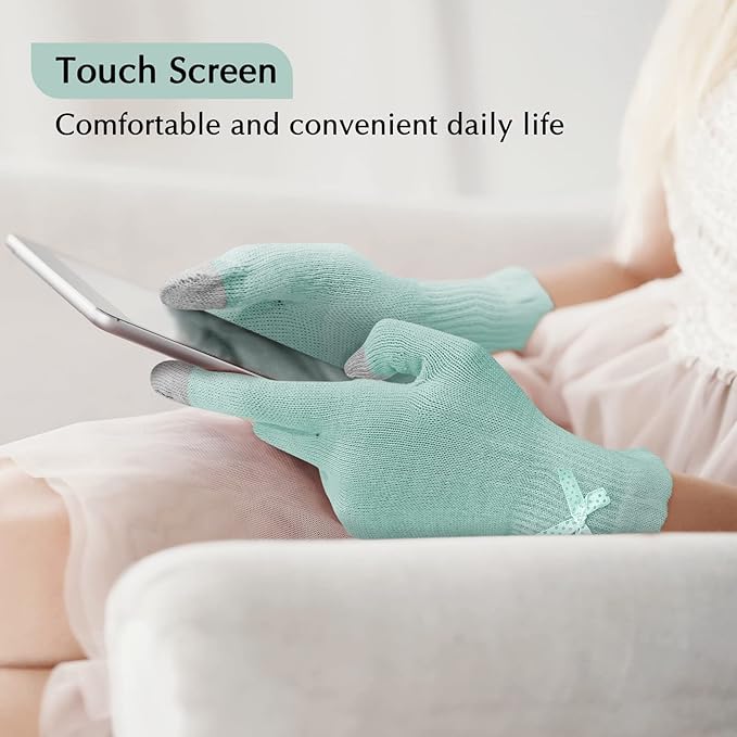 Evridwear Beauty Cotton Gloves with Touchscreen Fingers for SPA, Eczema, Dry Hands, Hand Care, Day and Night Moisturizing, (2 Pair L/XL, Feather Weight Mint Green Color)
