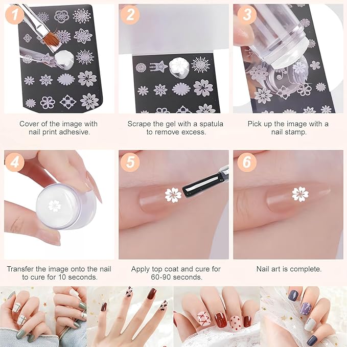 French Tip Nail Stamp,French Tip Tool Kit With 2 PCS Replacement Nail Stamper Heads for DIY together,Home Manicure Starter Tool Salon(4 PCS)
