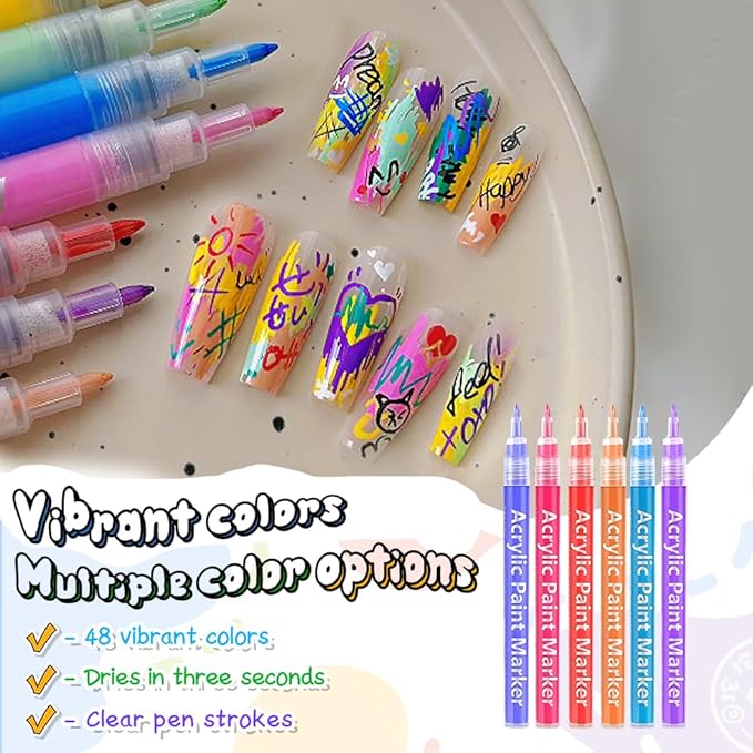 24 Colors Nail Art Pens for Painting Nails, 0.7mm Acrylic Paint Makers DIY Nail Art Markers for Kids and Adults, Quick-drying Nail Polish Pens Doodle Pens for Drawing Point Liner