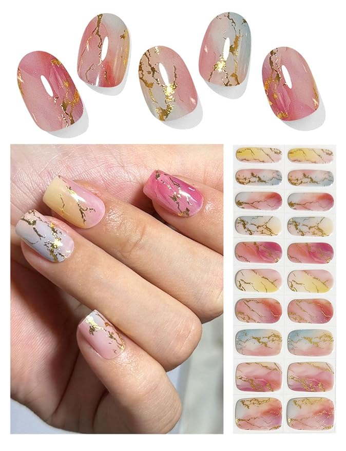 Semi Cured Gel Nail Strips, 20pcs UV Gel Nail Wraps, Marble G Line