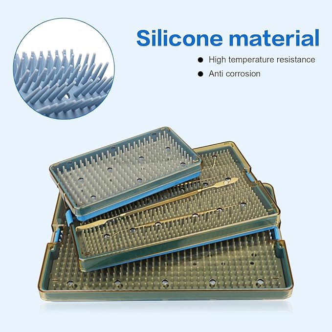 Dental Plastic Sterilization Tray Box Instrument Autoclavebale Detachable Stand Box Holder with Silicone Mat (Small)