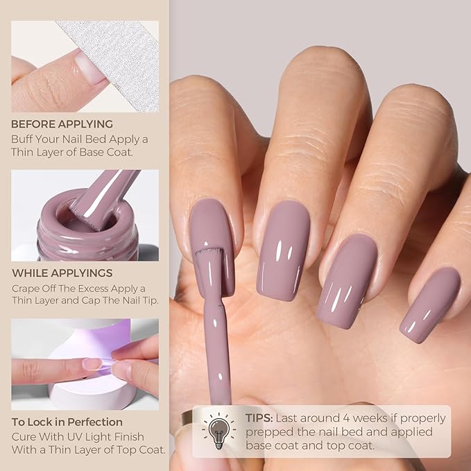 AILLSA Gel Nail Polish Dusty Mauve Jelly Gels Polish Gray Purple Neutral Nude Polish Dark Lavender Nude Natural Color Fall Winter Soak Off U V Gel for Nail Salon at Home 0.51 Fl Oz/GC02