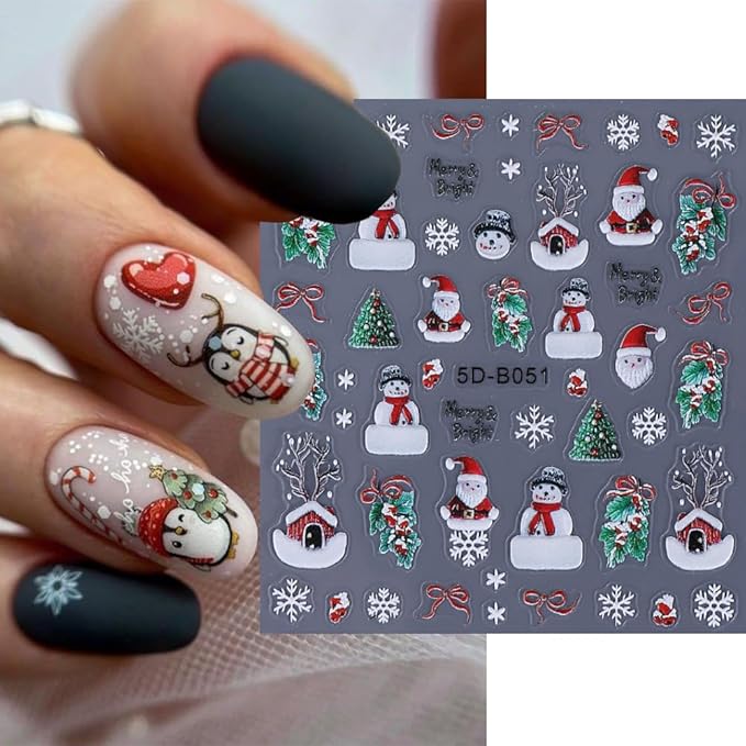 4 Sheets Christmas Nail Stickers for Nail Art, 5D Embossed Self-Adhesive Nail Decals, Mushroom Nail Supplies Nail Art Design Accessories for Women and Girls Manicure DIY Decoration
