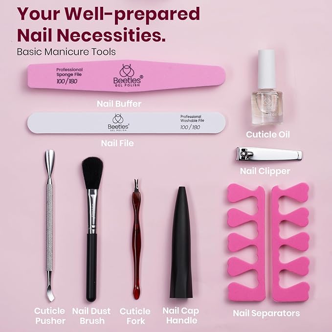 Beetles Gel Nail Polish Kit with UV Light 6 Colors Purple Nude Red Black Gel Polish 25 Pcs Starter Kit Soak off 36W LED Nail Lamp Gel Nail Polish Set Salon DIY Nail Decoration Gifts for Women