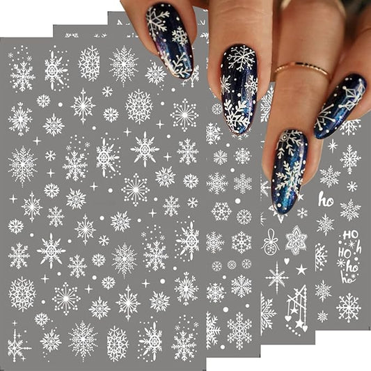 HNUIX Nail Stickers - 3D Snowflake, Self Adhesive Nail Decals, Multi Pattern, 8 Sheets, for Nail Art