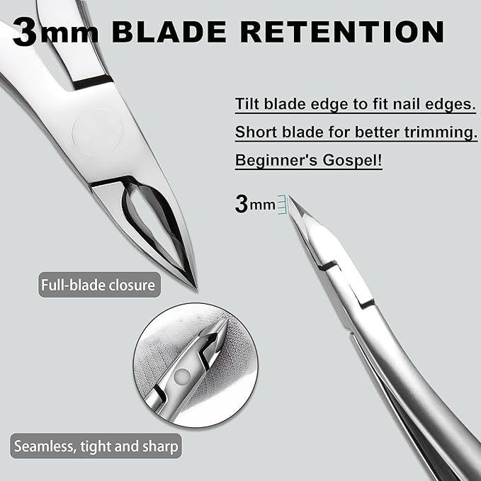 Cuticle Nippers, Professional Accurate Fast Sharp Small Jaw Cuticle Cutters, Nail Cuticle Cutting Pliers, Nail Dead Skin Remover Tool,Stainless Steel Cuticle Trimmer, Silver, Jaw 3mm