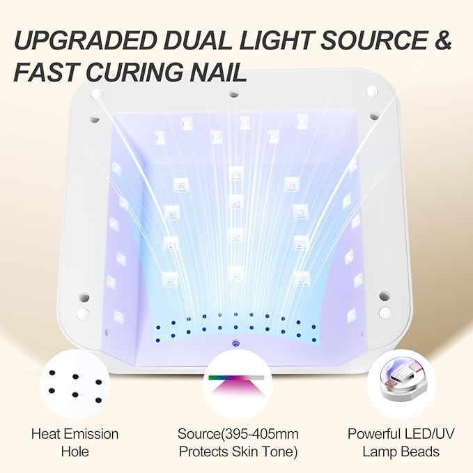 UV Nail Lamp 120W, Professional UV LED Lamp for Gel Nails Long-Lasting 30Pcs Beads Cordless Gel Nail Light, Fast Curing Nail Dryer with Knob for Home Salon DIY Orange