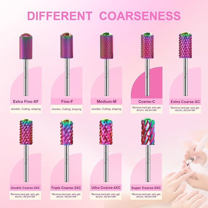 3/32" 2PCS Large Barrel Smooth Round Top Tungsten Carbide Nail Drill Bit Safety Bit for Gel & Acrylic Removal, 2-Way Rotating Efile Tip, Salon Electric File Accessory (C Grit, Multicolor)