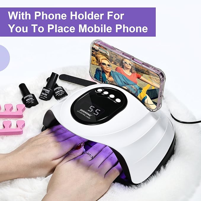 JODSONE Professional U V Nail Lamp with Phone Holder Automatic Sensor and 4 Timers Features 57 Bulbs Nail Lamp for Art Design