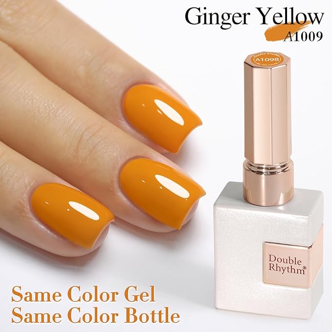 Double Rhythm Gel Polish 15ML Jelly Sheer Pastel Light Milky Color Pearl White Bottle 1 PC 0.5 OZ Full Size Nail Art Salon at Home (Ginger Yellow-D1098)