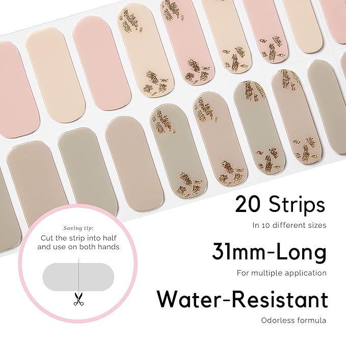 NAILOG Semi Cured Gel Nail Strips (20 Extra Long Stickers/Wraps) | Buy 2 Get 1 UV Lamp| Glossy & Long Lasting Soft Gel Finishing, Tea Time
