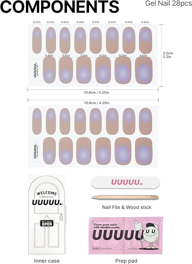 UUUUUU Semi Cured Gel Nail Strips | Salon-Quality | UV Free Gel Nail Wraps for Women | Easy Peel&Stick | Long-Lasting up to 14 Days | 28 Strips Set+File & Wipes | Gift-Ready(UGN128 Wicked Witch)