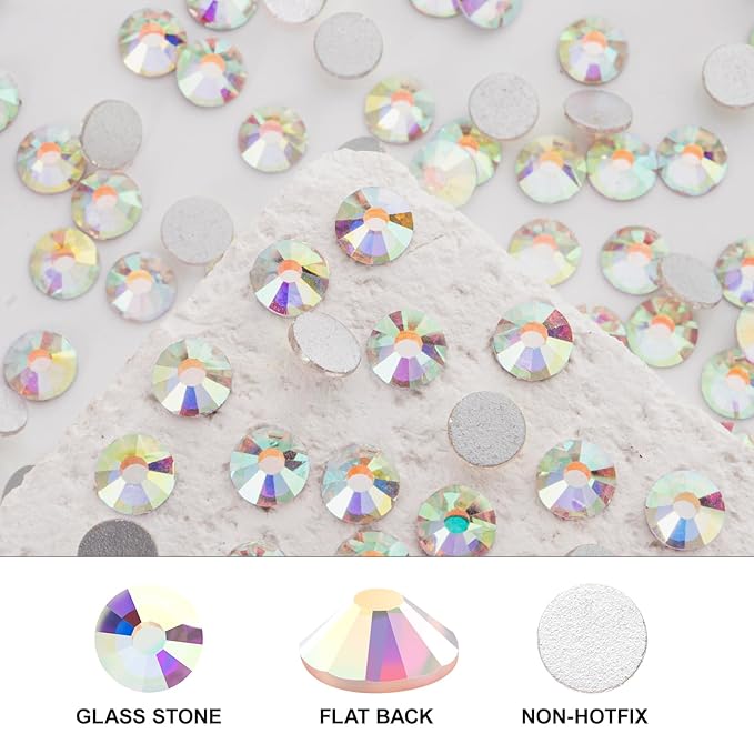Novani 576 Pieces Flatback Rhinestones Glass Round Gems AB Crystals for Nail Art DIY Crafts Clothes Shoes,SS30,6.4-6.6mm