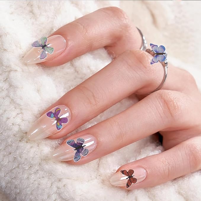 300Pcs 3D Flower Nail Art Charms Sequins Decals Colorful Mixed Butterfly Design Slice Nail Flowers Ultra Wood Pulp Flakes Sequins 2