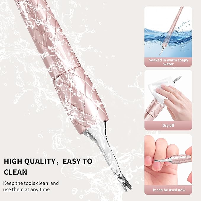 5 in 1 Cuticle Pusher Set with Aluminum Handle Precision Nail Cleaner Remover Tool for Manicure & Pedicure