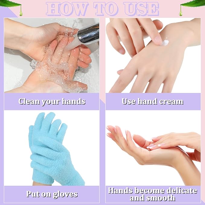 3 Pairs Moisturizing Aloe Gloves for Dry Hands Overnight Aloe Spa Infused Hydrating Cracked Hand Moisturizer Gloves for Women Men Chapped Skin(Stylish Color)