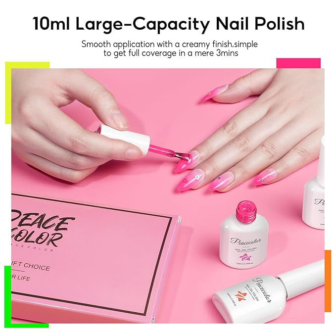 Peacecolor Neon Gel Nail Polish Set, 10ml Fall Gel Polish Bright Hot Pink Orange Yellow Purple Green Blue Vibrant Soak Off U v LED Gel Nail Art Manicure Gifts for Women DIY Salon