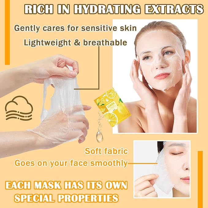 20 Pcs Facial Sheet Mask,Hydrating Face Masks Skincare Gift Set,Moisturizing Soothing Facial Masks,Easy to Use & Nourishing Face Mask Skin Care Set