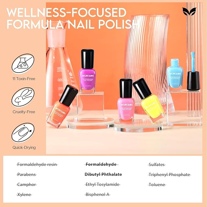 Morovan Nail Polish Set Fingernail: Neon Quick Dry 6 Bright Colors Rainbow Nail Polish Kit Regular Finger Nail Polish Pack Summer 0.25oz Glossy Nail Polish Gifts for Women