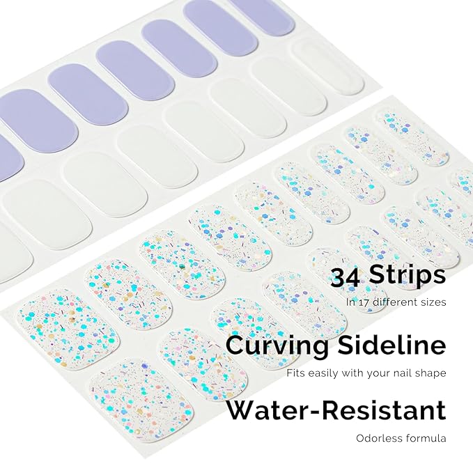 NAILOG Semi Cured Gel Nail Strips 34 pcs| Buy 2 Get 1 UV Lamp | Long Lasting Nail Polish Sticker Wraps with Glossy Gel Finish, Innocent