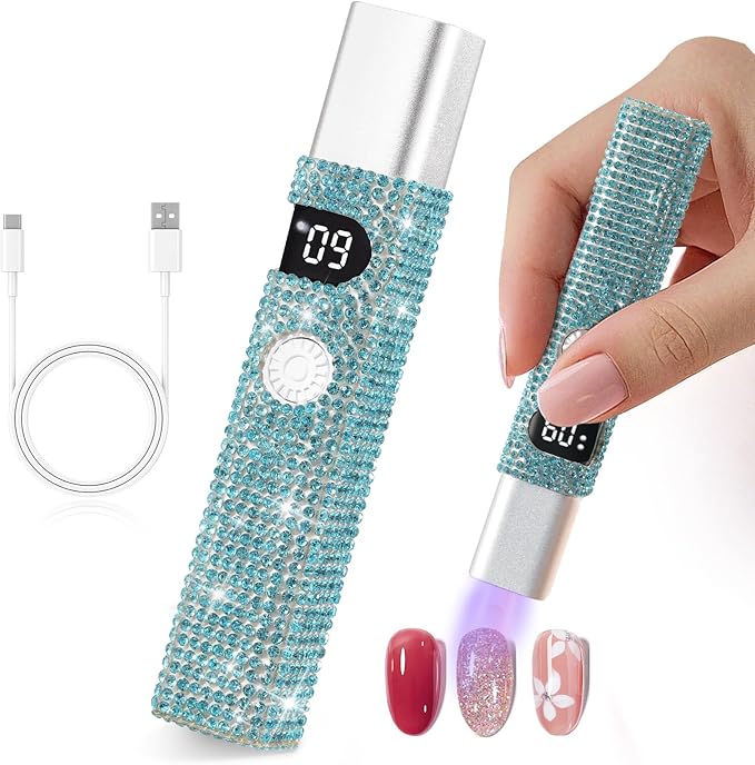 Handheld UV Light for Gel Nails,Mini LED Cordless Nail Lamp for Gel Nail Polish,Portable Flash Cure Lamp,Rechargeable USB Nail Dryer with LCD Display Fast Curing (Blue Diamond)
