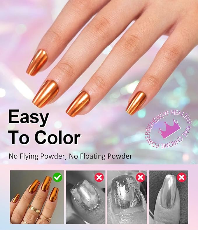 2 PCS Chrome Nail Powder：Mirror Effect Copper Chrome Nail Powder,Metallic Mirror Orange Chrome Nail Powder Decoration for DIY Nail Art,Bronze Pigment Holo Chrome Powder
