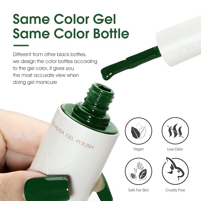 VENALISA Green Gel Nail Polish 1 Pcs 10ML Dark Green Gel Polish Soak Off Salon Manicure DIY at Home Nail Art For Girls Women