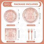 96 Pcs It's a Girl Baby Shower Party Decorations, Serves 24 | Diamond Rose Gold - Image 5