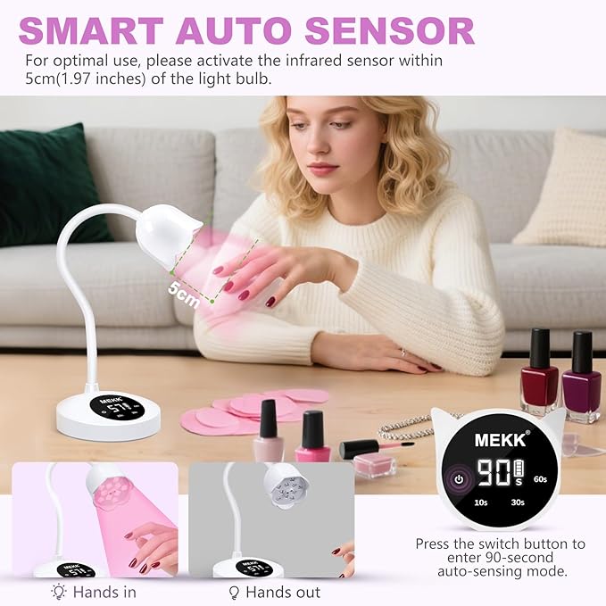 MEKK Gooseneck UV Nail Lamp Cordless Mini UV Light for Gel Nails with Auto Sensor,Professional Flash Cure Lamp 30W Single Nails Light with Three Timers (10s/30s/60s) Salon & Home DIY Use-White