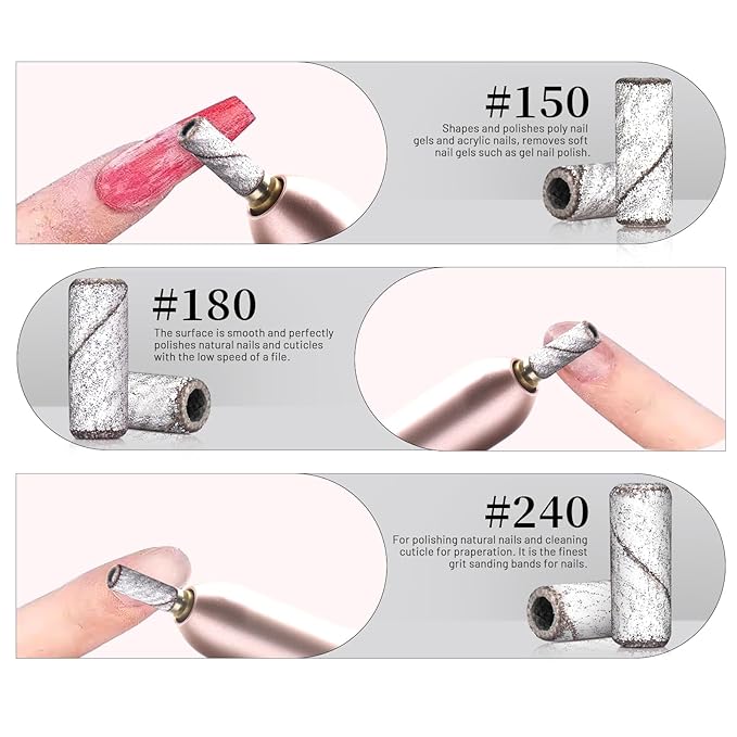 200 Pcs Nail Sanding Bands, 150 Grit Small Sanding Bands for Nail Drill, A Mixed Pack of Mini Sanding Band for Nails Tech and Professional Acrylic Gel Manicures (150#Pink+150# Pink)